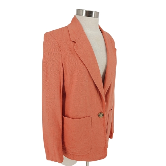 A New Day Blazer Linen Terracotta Orange Long Sleeve 1 Button Career Jacket XS - Picture 3 of 7